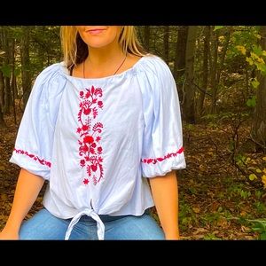 ZARA Trafaluc Collection Boho flower embroidered top